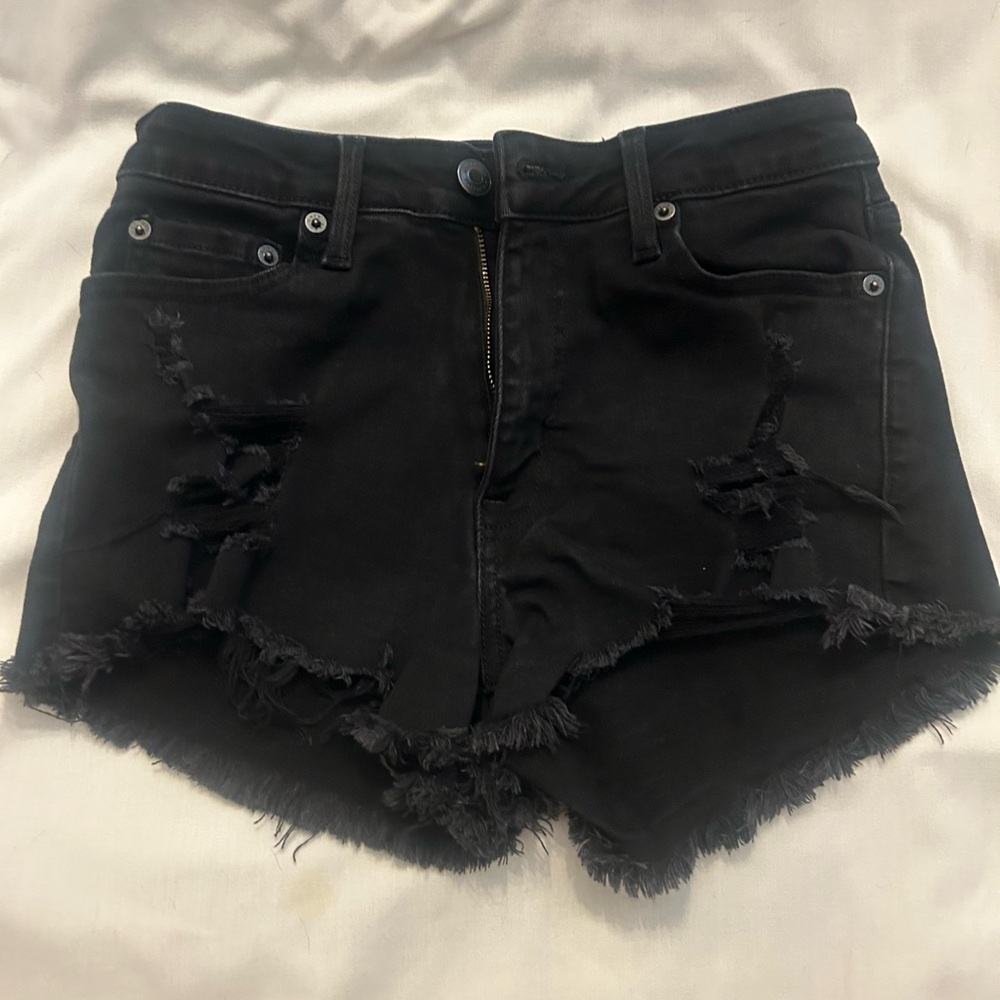 Aeropostale Black Frayed Jean Shorts